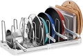 EVERIE Adjustable Bakeware Organizer Pot Lid Holder Rack for Pots, Cake Molds, Cutting Boards, Mats, Cookware, GS02SS, 7.7'' Deep by 12.6'' to 21.5'' Wide
