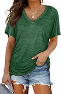 WIHOLL Womens Summer T-Shirts Short Sleeve V Neck Dolman Tops with Side Shirring Loose Fit Shirts Spring Fashion