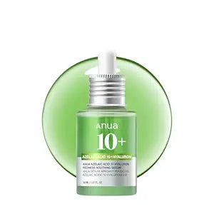 Anua Azelaic Acid 10 Hyaluron Redness Soothing Serum, Facial Serum for Blemish-Prone & Oily-Prone Skin, Lightweight & Hydrating Blemish Care, Hyaluronic Acid, Korean Skincare, 1.01 fl oz.