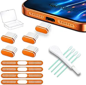 4 Pack USB C Dust Plug USB C Port Cover, Type C Charging Port Plug Cover with Speaker Dust Cover Phone Accessories for iPhone 17 Pro Max (Metal USB C (Orange) 17 Max)