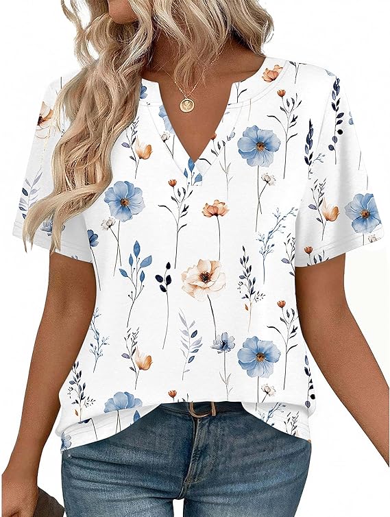 Zeagoo Women Tops Short Sleeve V Neck Tee Shirts Cute Dressy Casual Clothing Business Work Blouse