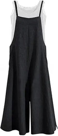 YESNO Women Casual Loose Long Bib Pants Wide Leg Jumpsuits Baggy Cotton Rompers Overalls with Pockets PZZTYP2