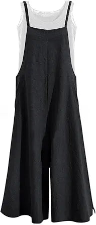 YESNO Women Casual Loose Long Bib Pants Wide Leg Jumpsuits Baggy Cotton Rompers Overalls with Pockets PZZTYP2