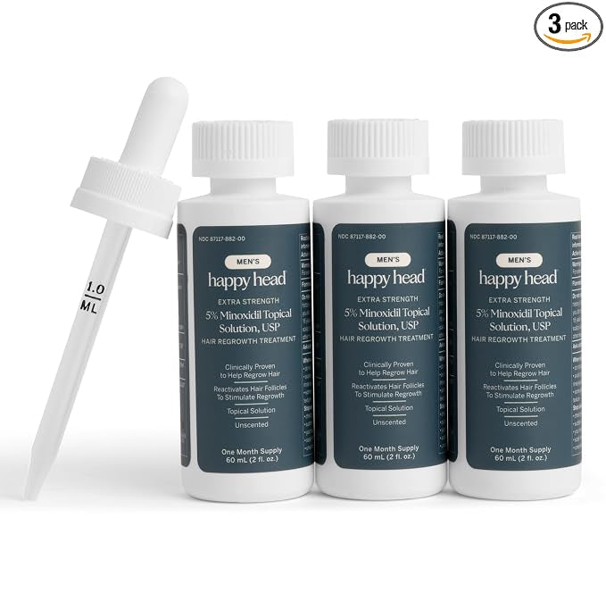 Minoxidil Topical Hair Serum 5% Solution for Men, Hair Growth Support Formula, Unscented Scalp Application for Daily Use at Home, 3 Month Supply with 3 Bottles 60 mL Each