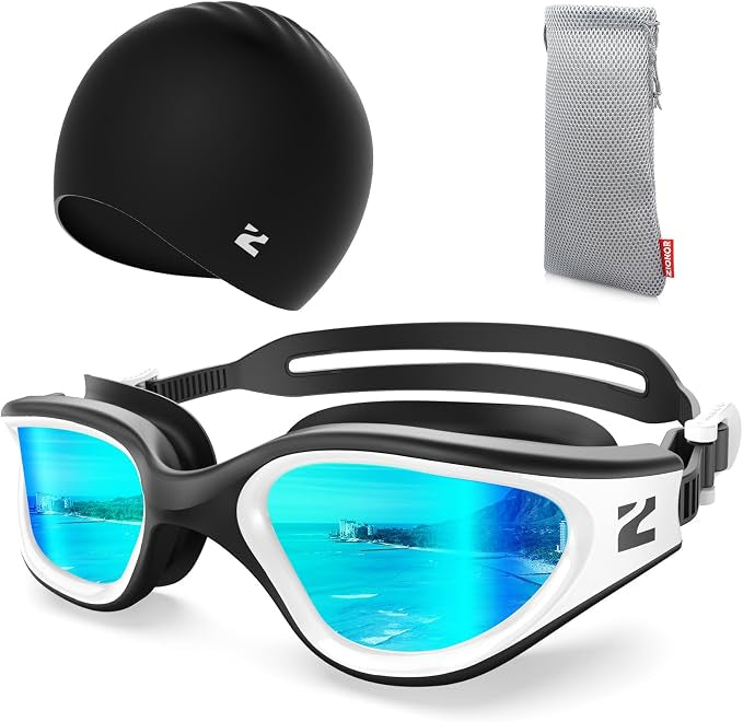 ZIONOR Swim Goggles Adult, G1 Air Anti-Fog UV Protection, Leakproof Comfortable Fit for Adult Men Women, Includes Swim Cap