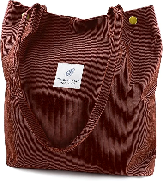 Ayieyill Corduroy Tote Bag for Women Canvas Shoulder Cord Purse with Inner Pocket
