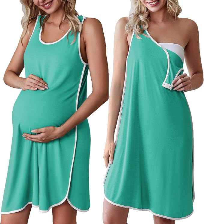 Ekouaer Labor and Delivery Gown for Hospital 3 in 1 Nursing Dress Sleeveless Maternity Snap Button Breastfeeding Nightgown