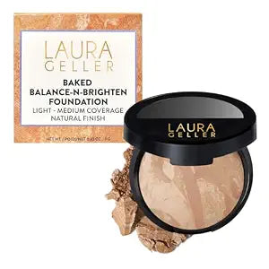 LAURA GELLER NEW YORK Award-Winning Baked Balance-n-Brighten Color Correcting Powder Foundation – Handmade in Italy – Buildable Coverage, Matte Finish – For Mature & Sensitive Skin – 03 Light